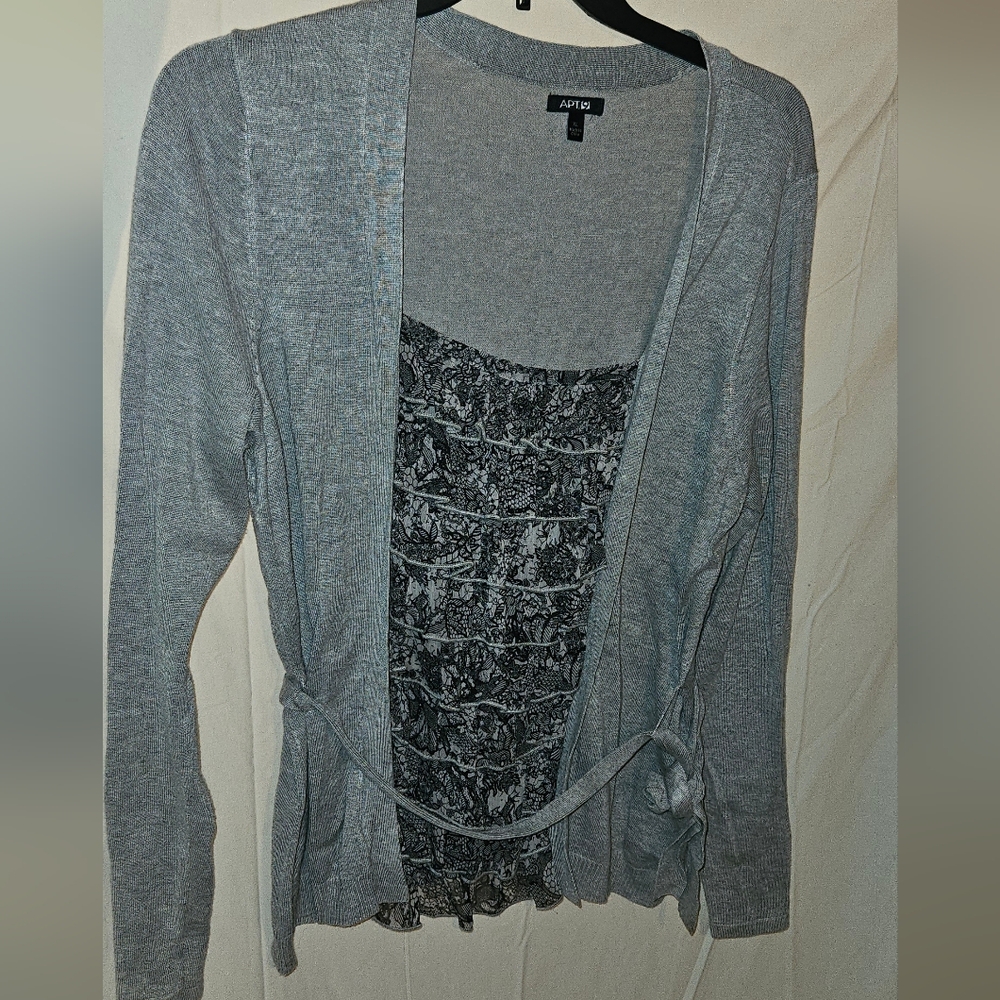 Apt. 9 Gray Cardigan with Black Floral Layer